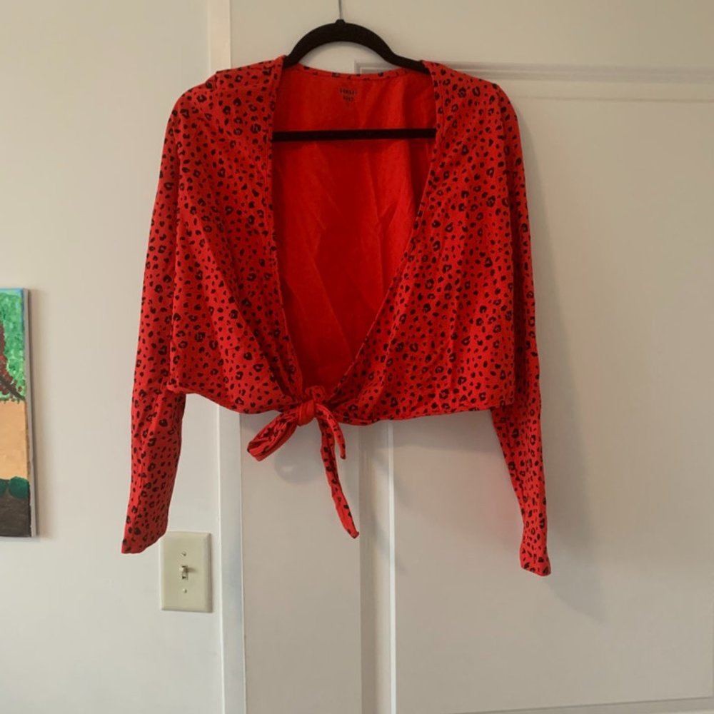 Red with black cheetah print cardigan size L